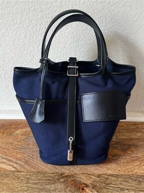Navy Blue Black Utility Canvas Toile Pocket Cargo Basket Bag